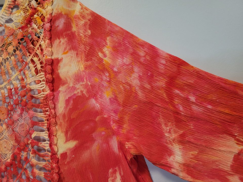 1X 14/16 Crochet Back Kimono, Fall Flame