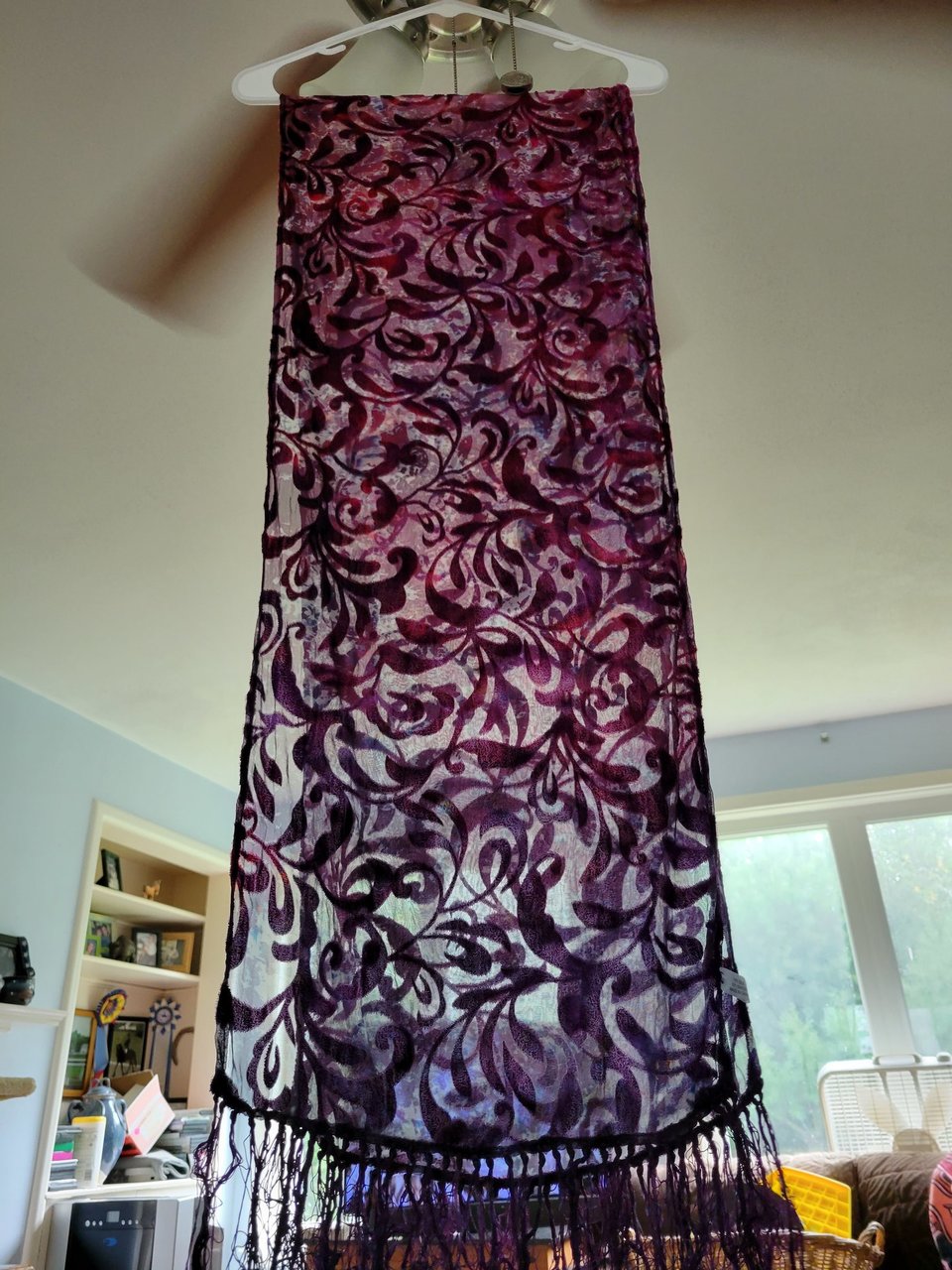 Scarf, Voided Velvet, Plum Leopard Vine