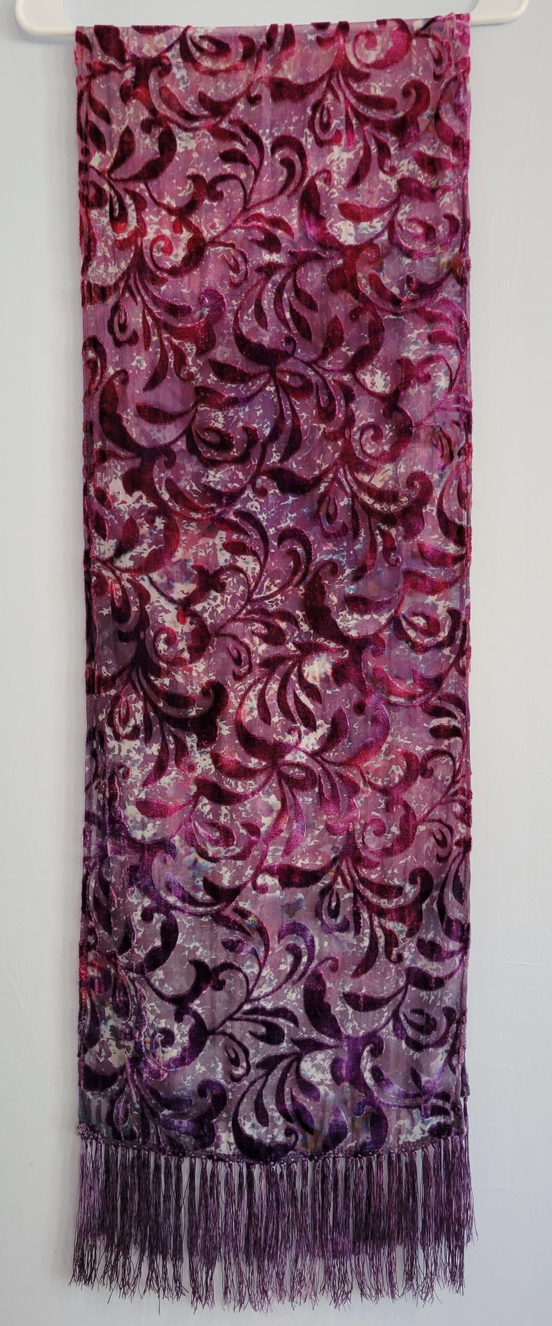 Scarf, Voided Velvet, Plum Leopard Vine