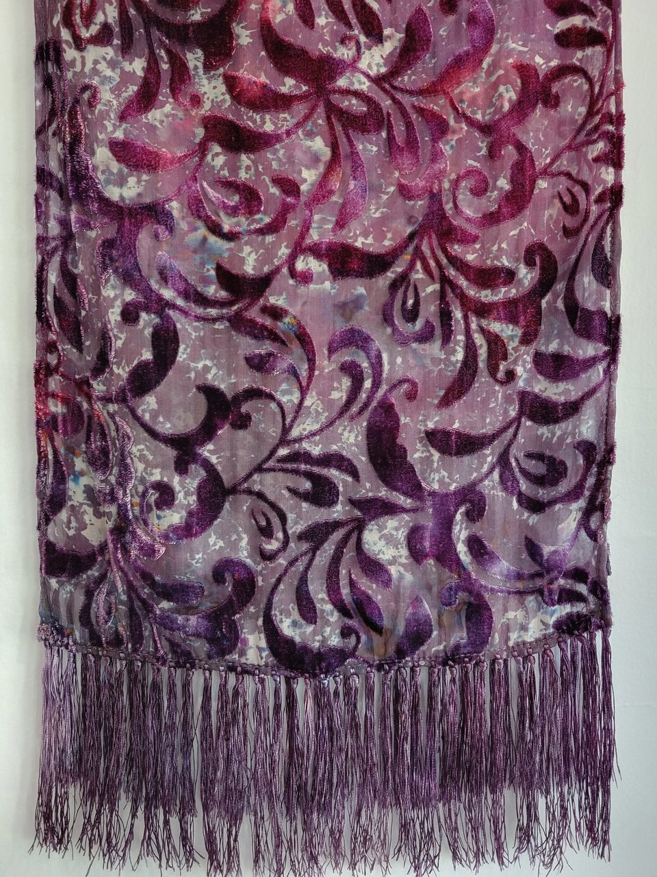 Scarf, Voided Velvet, Plum Leopard Vine