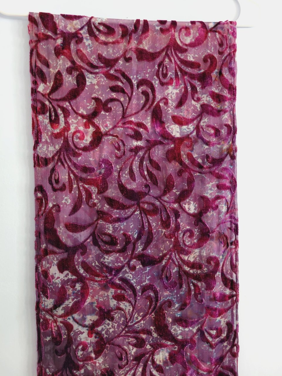 Scarf, Voided Velvet, Plum Leopard Vine