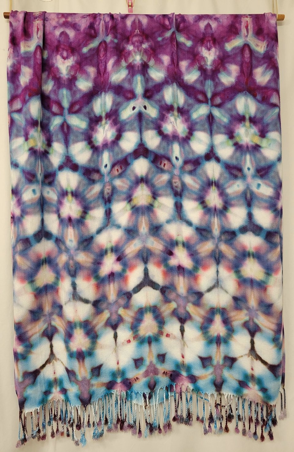 Shawl, Bamboo Rayon, Strawberry Skies Shibori