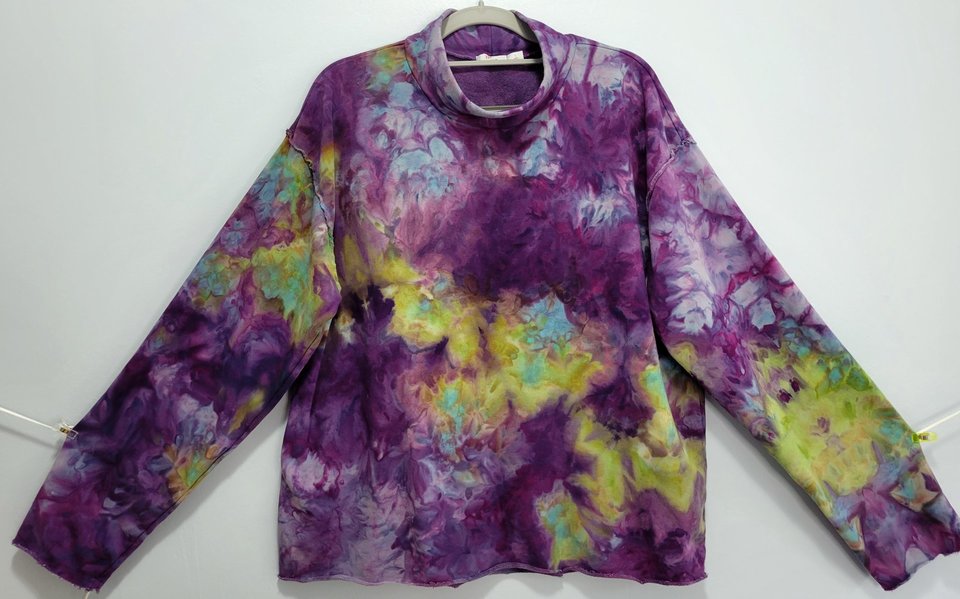 L Mock Neck French Terry, Purple & Wasabi