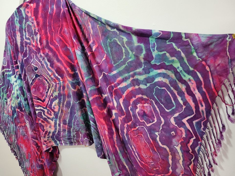 Shawl, Rayon, Purple, Teal, & Pink Geode