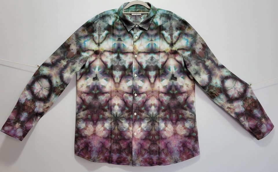 XXL Long Sleeve Cuban Shirt, Stormy Shibori