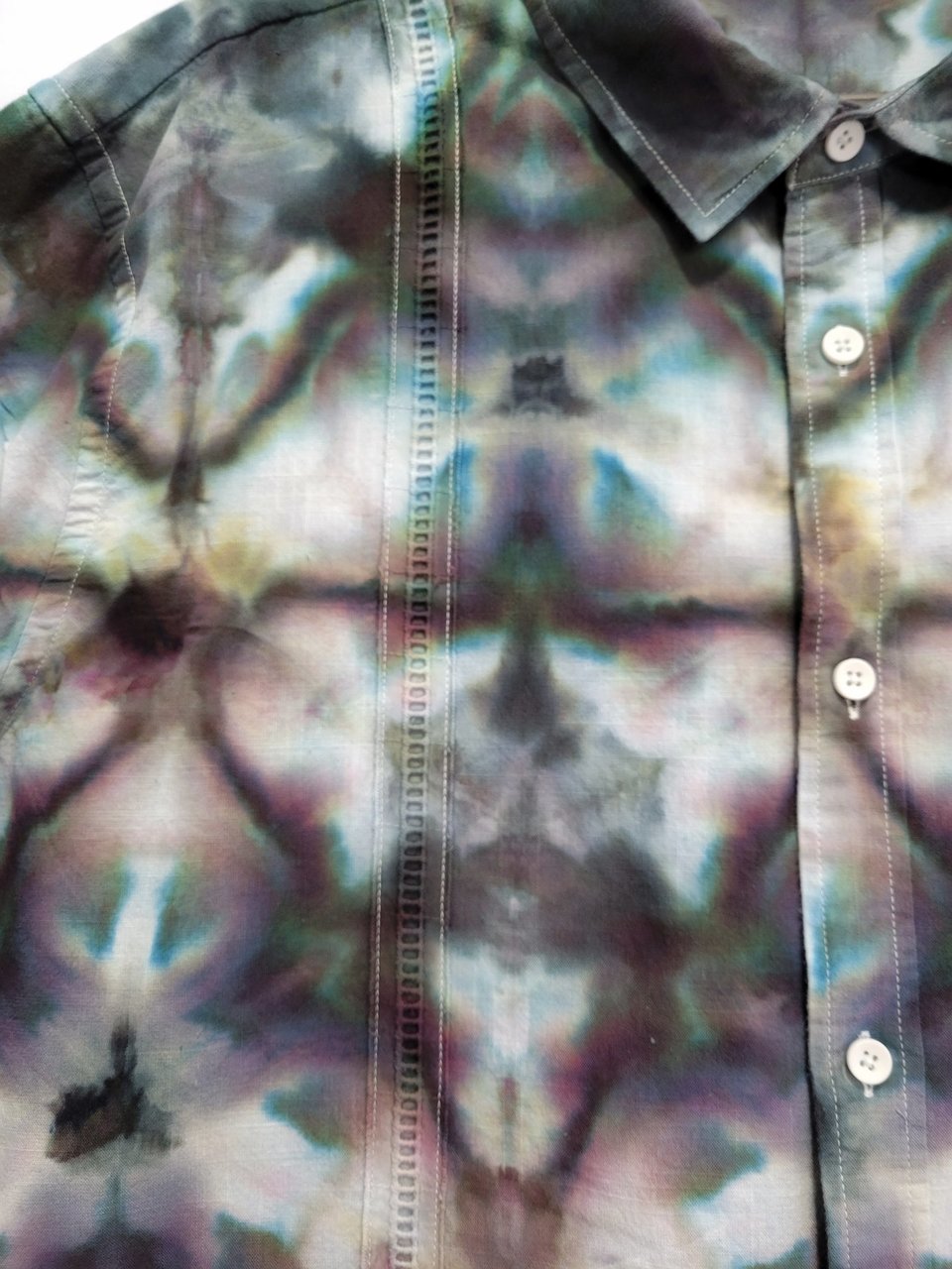 XXL Long Sleeve Cuban Shirt, Stormy Shibori