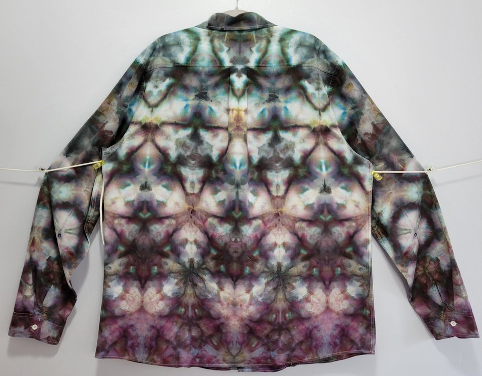 XXL Long Sleeve Cuban Shirt, Stormy Shibori