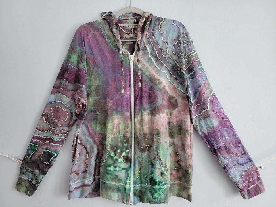 XL Zip-Up T-shirt Hoodie, Green & Purple Geode