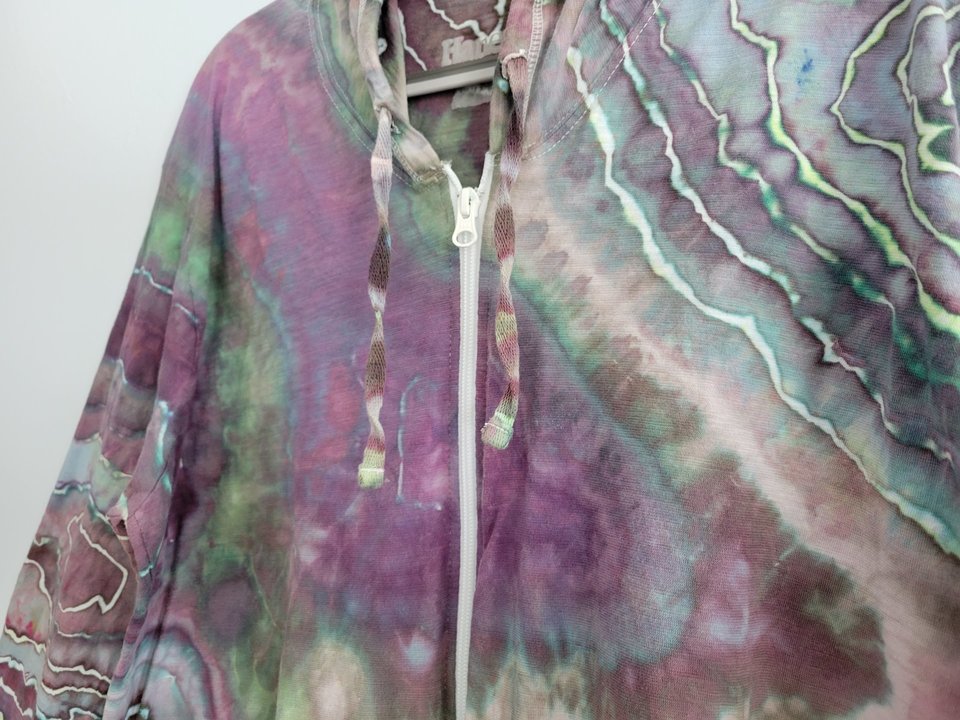 XL Zip-Up T-shirt Hoodie, Green & Purple Geode
