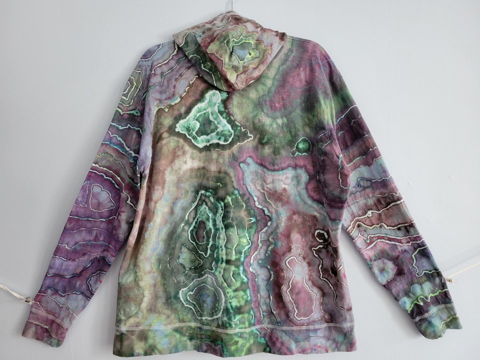 XL Zip-Up T-shirt Hoodie, Green & Purple Geode