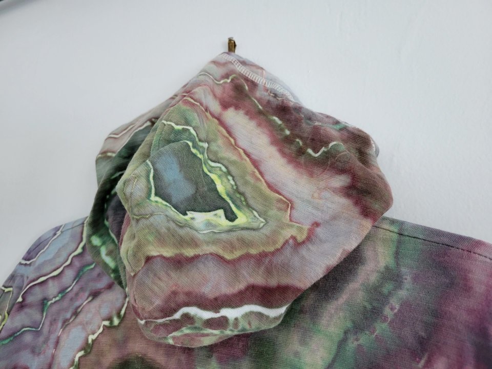 XL Zip-Up T-shirt Hoodie, Green & Purple Geode