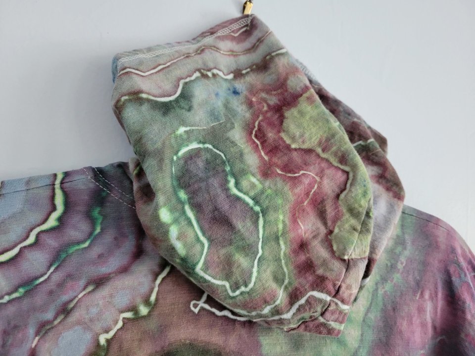 XL Zip-Up T-shirt Hoodie, Green & Purple Geode