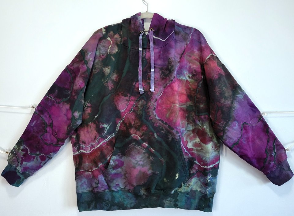 XL Viscose Hoodie, Purple & Green Geode