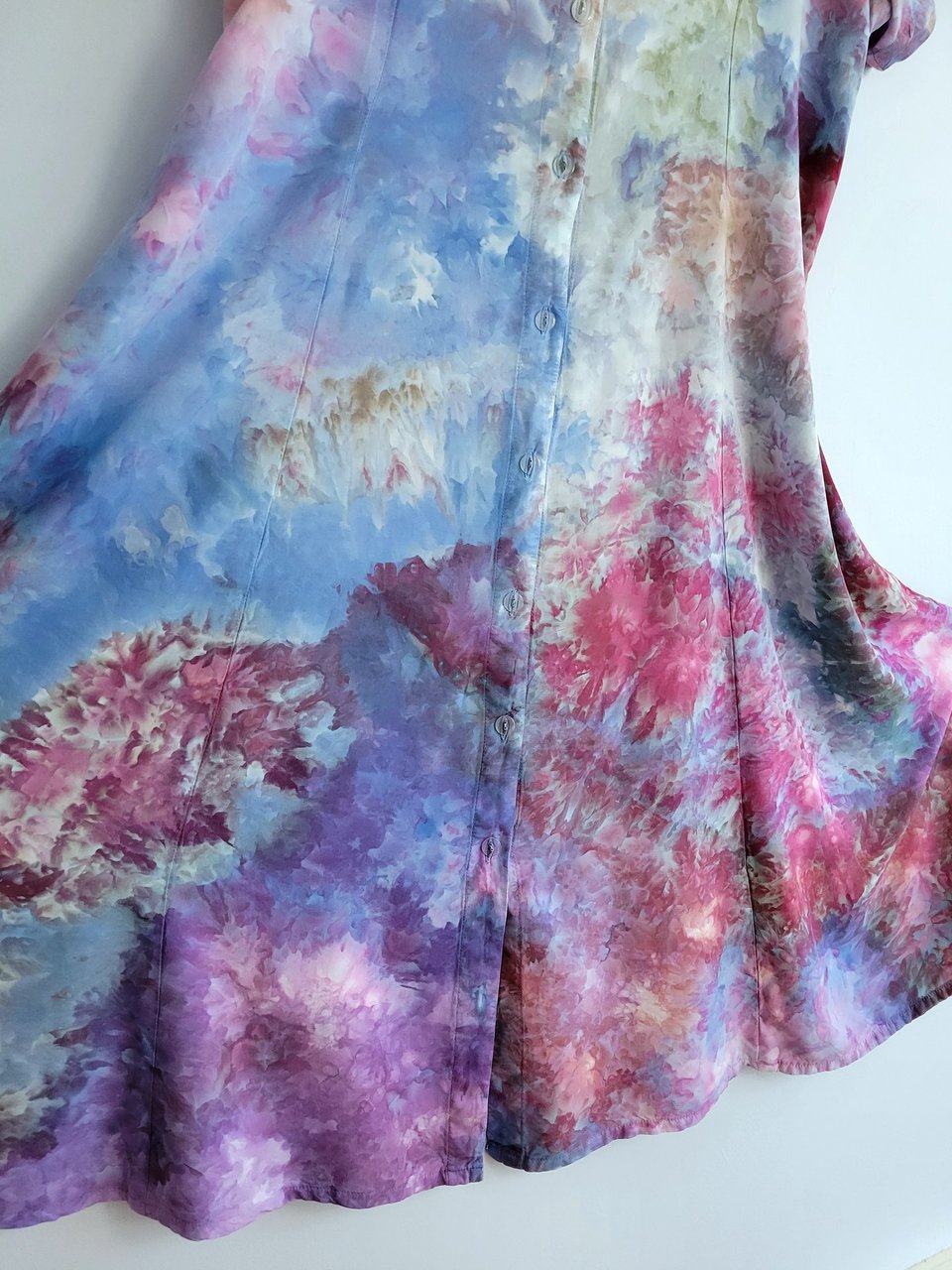 2X Button-Up Rayon Dress, Garden Watercolor