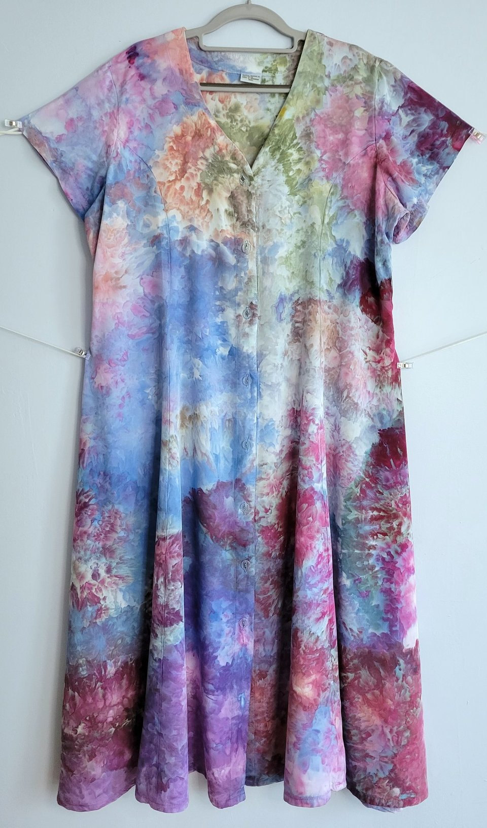 2X Button-Up Rayon Dress, Garden Watercolor
