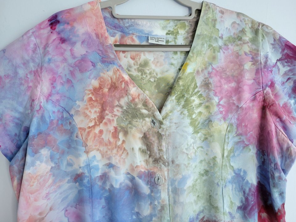 2X Button-Up Rayon Dress, Garden Watercolor