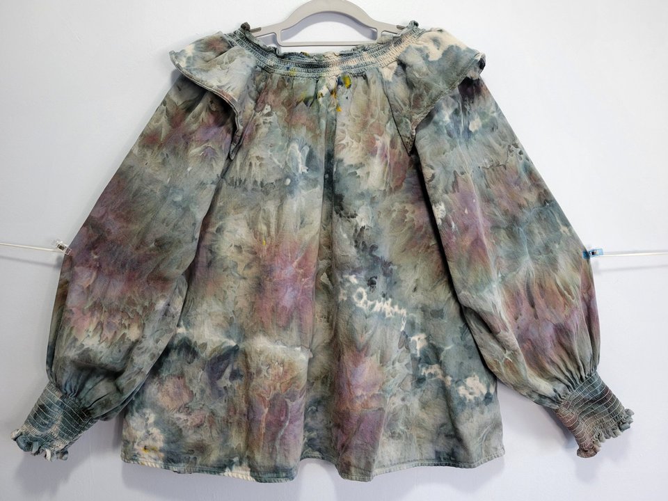 XXL Ruffled Poet's Blouse, Timberwolf