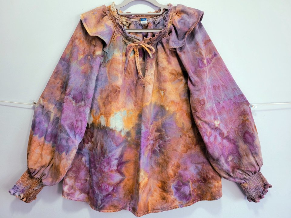 XL Tall Ruffled Poet's Blouse, Aster Cedar