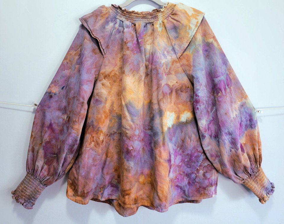 XL Tall Ruffled Poet's Blouse, Aster Cedar