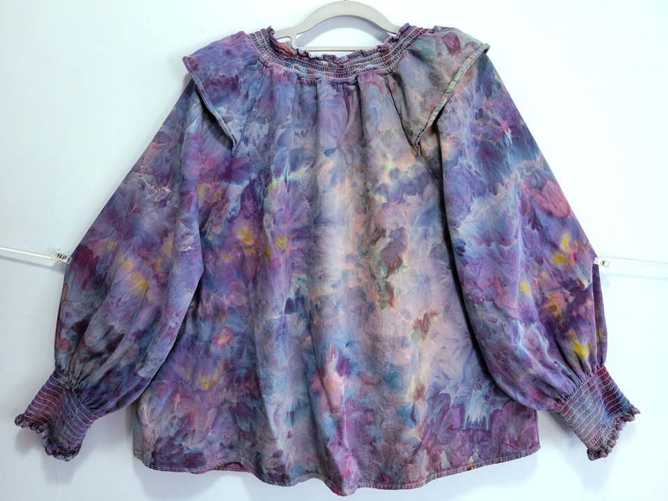 XL Ruffled Poet's Blouse, Strawberry Skies 