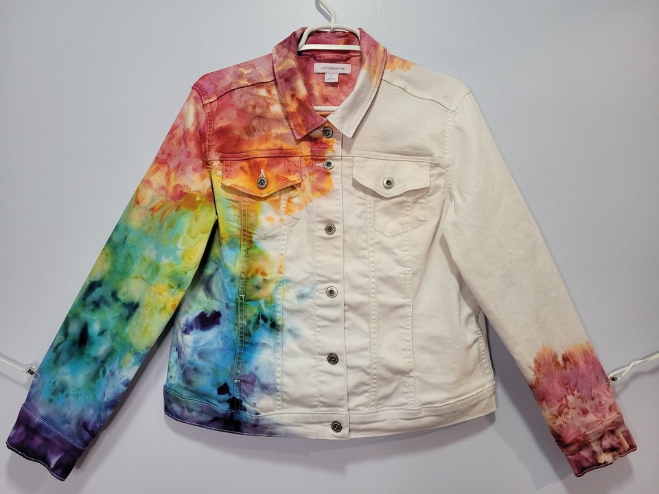 L Denim Jacket, Rainbow Cloud