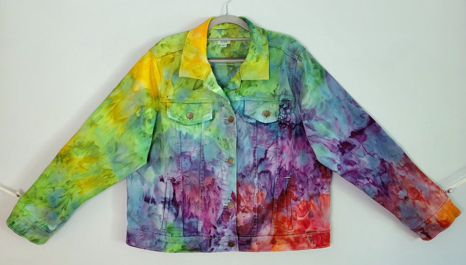 XXL Denim Jacket, Rainbow Watercolor