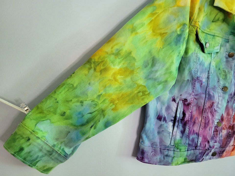 XXL Denim Jacket, Rainbow Watercolor