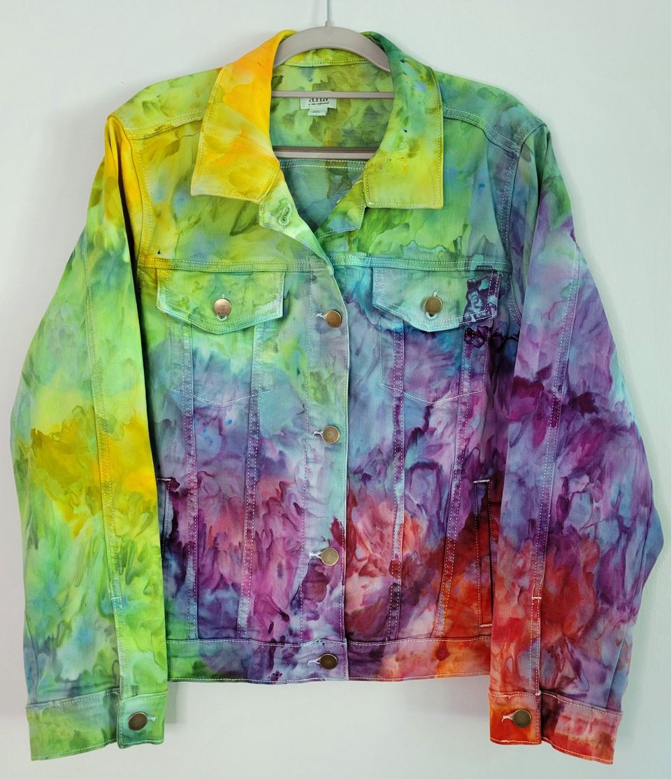 XXL Denim Jacket, Rainbow Watercolor