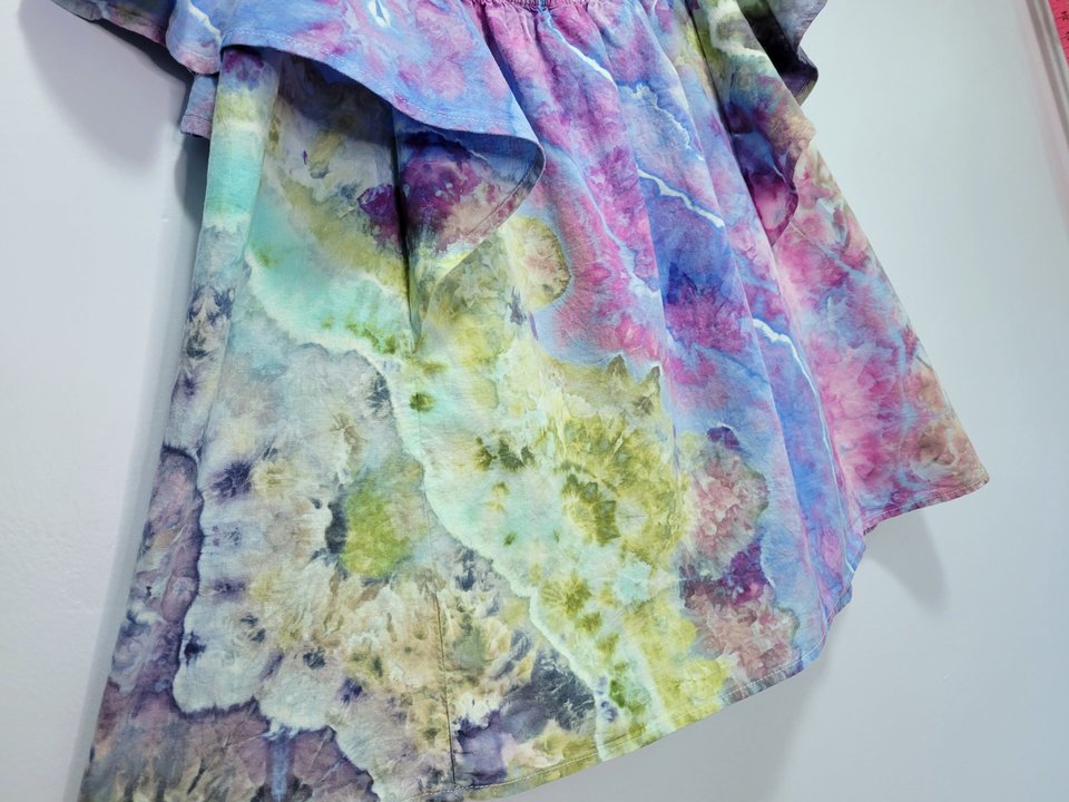XXL Tall Linen Flutter Sleeve Top, Garden Geode