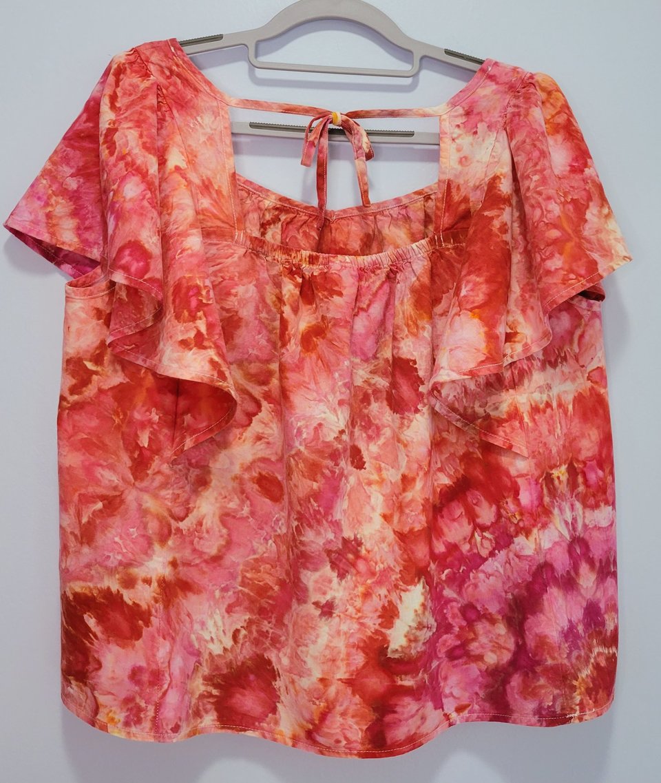 XL Linen Ruffle Sleeve Top, Flamingo