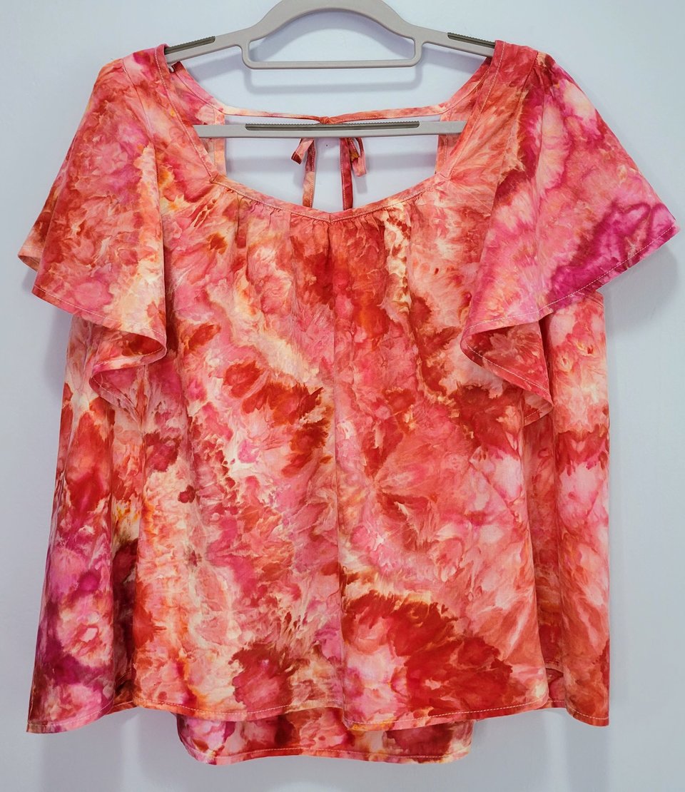 XL Linen Ruffle Sleeve Top, Flamingo