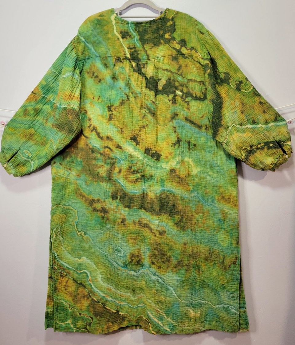 2X Gauze Dress, Moss & Lichen