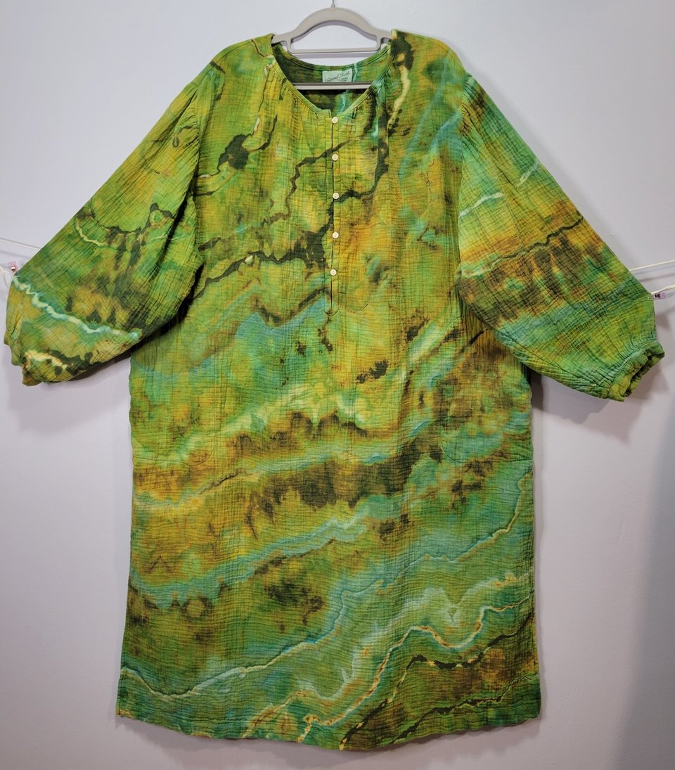 2X Gauze Dress, Moss & Lichen