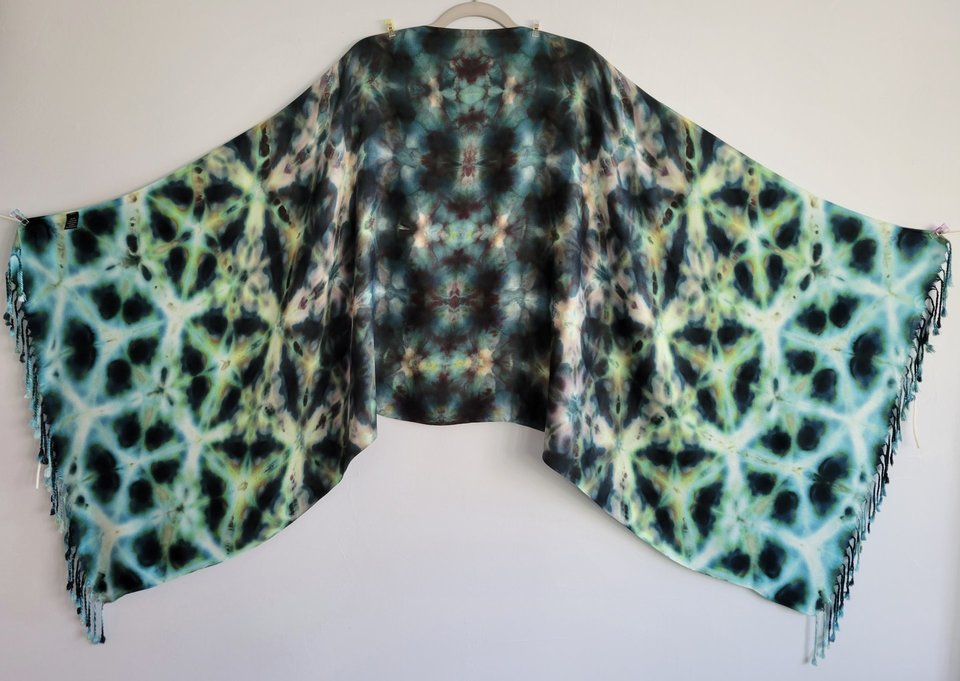 Shawl, Viscose, Dark Teal Shibori