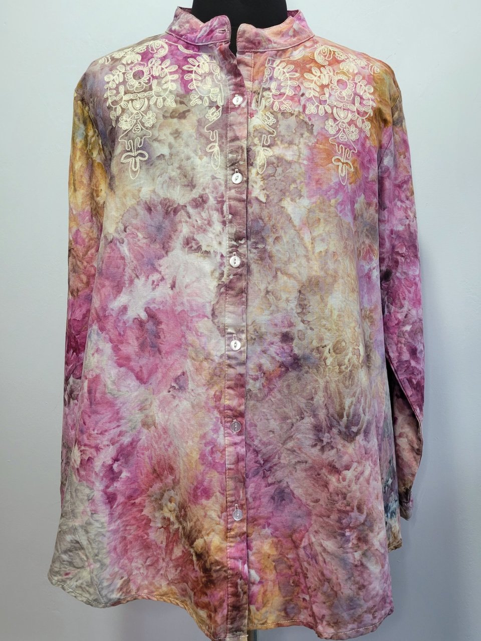 2XL Linen Swing Shirt with Embroidery, Flamingo Watercolor