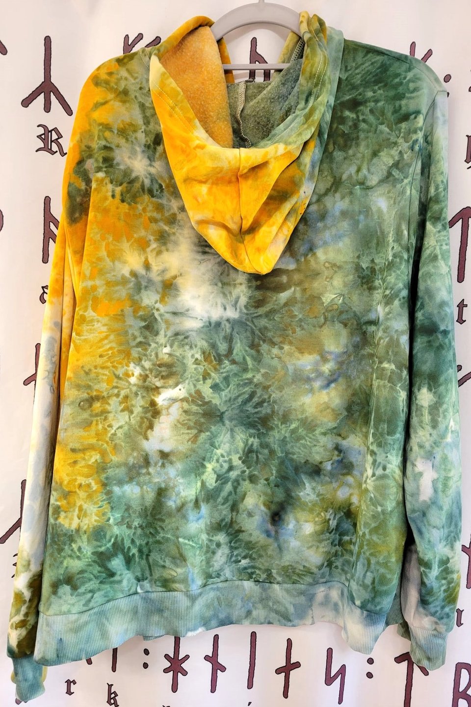 XXL Zip Front Bamboo Viscose Hoodie (fits like L), Green & Gold