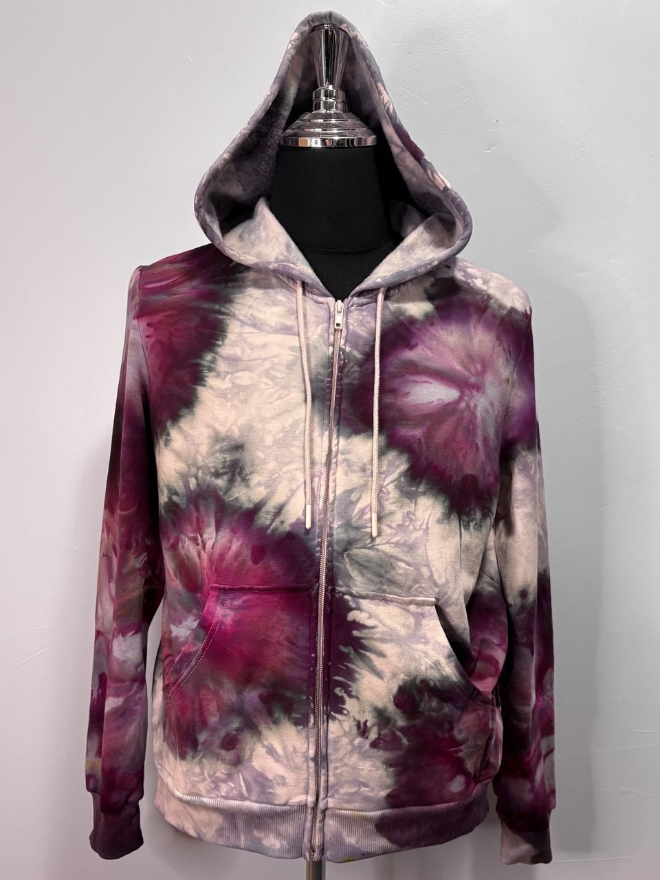 M Zip Up Bamboo Hoodie, Black Cherry Burst