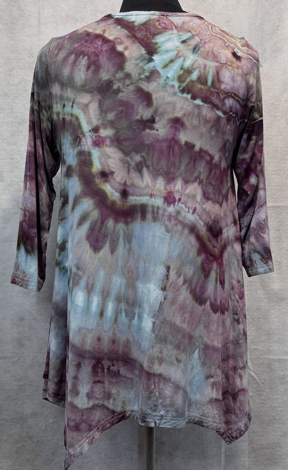 L Rayon 3/4 Sleeve Hanky Hem Tunic, Petrified Plum Wood