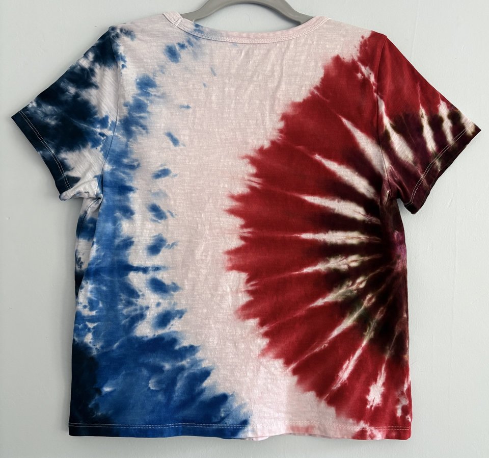 S (M) Petite V-neck Ladies T-Shirt, Red White, & Blue