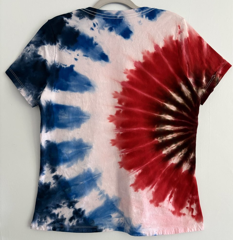 L Ladies V-neck T-Shirt, Red White, & Blue