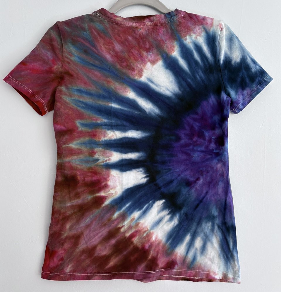 XS Ladies V-Neck T-Shirt, Red White, & Blue Splash