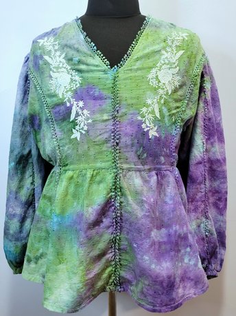 Size 16-18 Cotton Blouse, Watercolor Garden