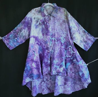 2X/3X Linen Hi-Low Shirt, Purple Watercolor