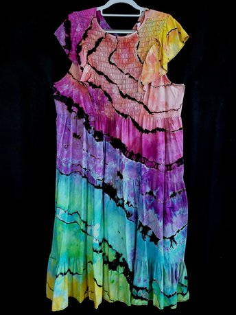 XXL Flutter Sleeve Dress, Rainbow Geode