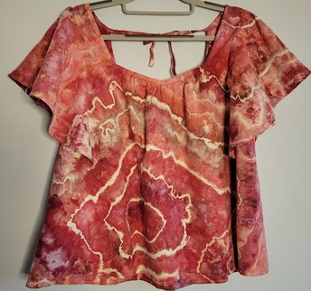 XL Linen Ruffle Shirt, Wine Geode