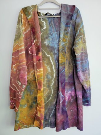 XXL Hooded Cardigan, Earthy Rainbow Geode