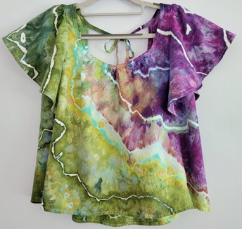 Petite S Linen Flutter Sleeve Tank, Purple Forest