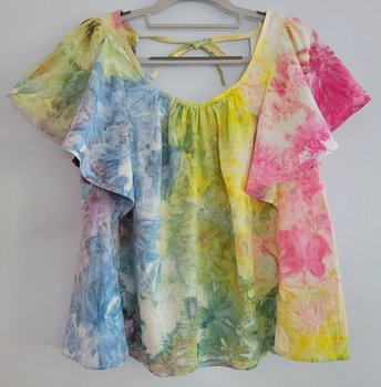 S Linen Flutter Sleeve Top, Rainbow Garden
