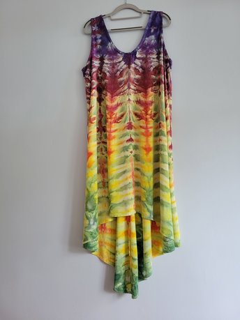 XL A-Line Hi-Lo Rayon Tank Dress, Rainbow Tiger