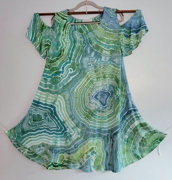 1X Rayon Cold Shoulder Swing Tunic, Sea Geode
